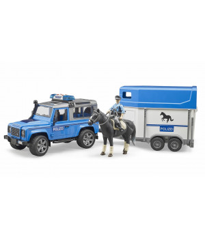 Land Rover Defender rendőrautó lószállítóval, lóval és rendőrrel
