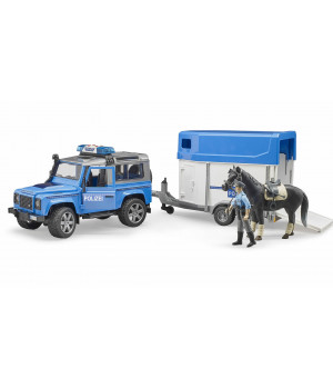 Land Rover Defender rendőrautó lószállítóval, lóval és rendőrrel