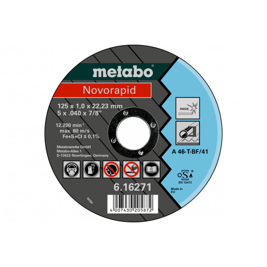Metabo vágótárcsa 115x1,0x22,23 NOVORAPID INOX TF 41